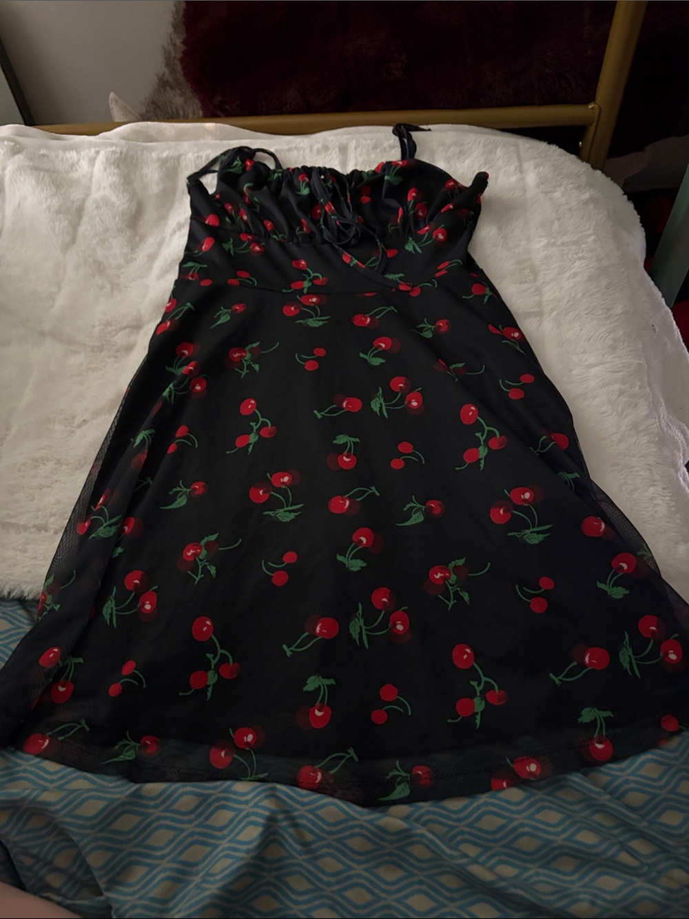 SHEIN Black Mini Dress with Red Cherry Print